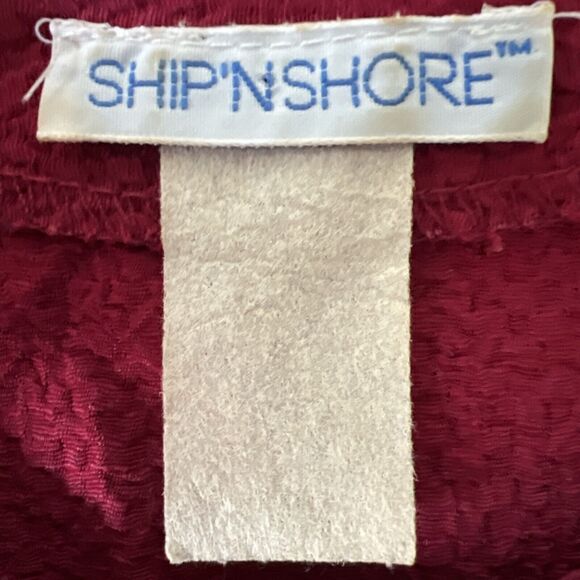 Ship N Shore Vintage 80s Womens L Blouse Red Button Up Rayon Top Back Bow Tie - Picture 9 of 9